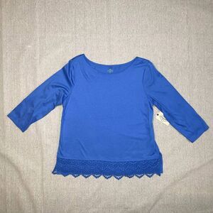 St. John's Bay | NWT Blue Lace Trimmed 3/4 Sleeve Top | Large